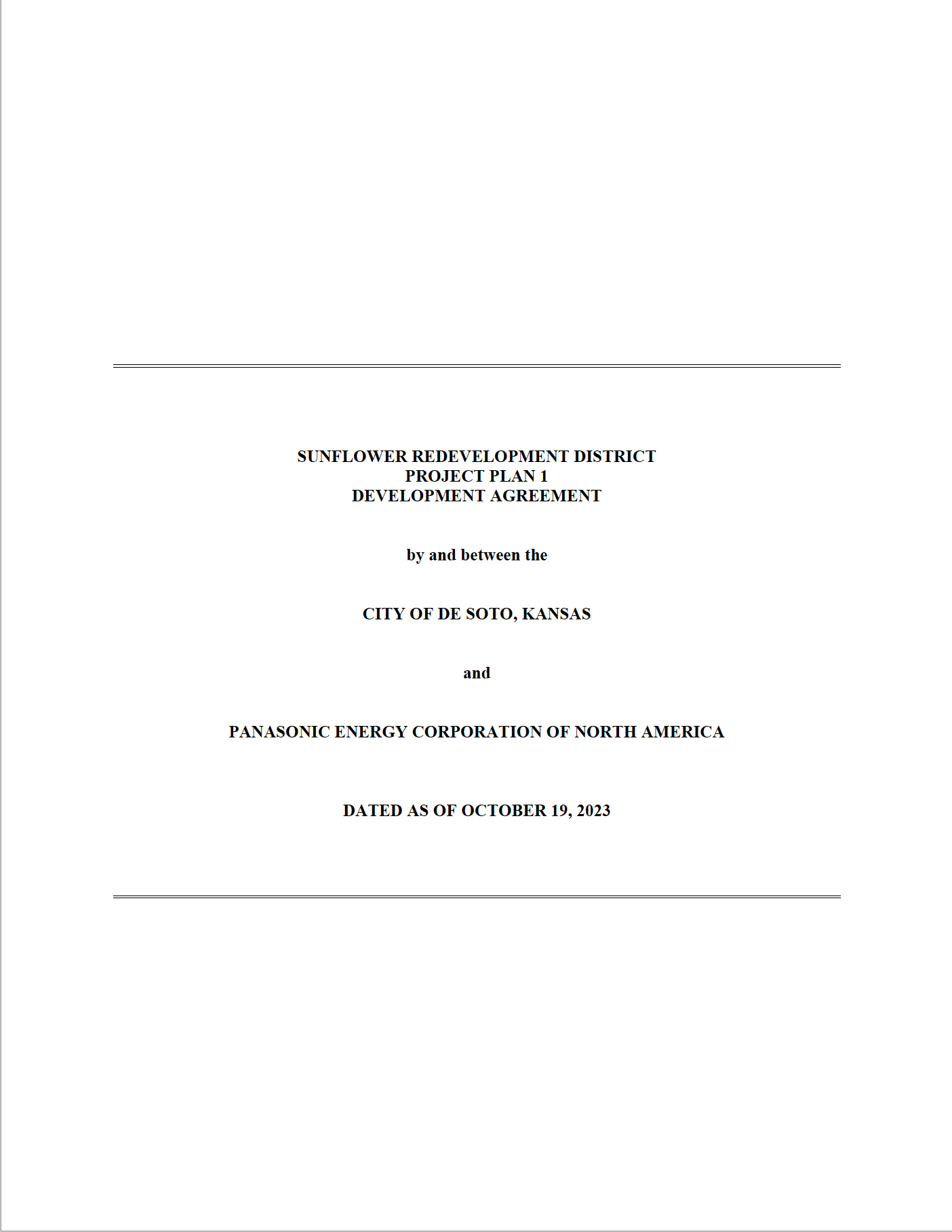 Panasonic Development Agreement Front Page